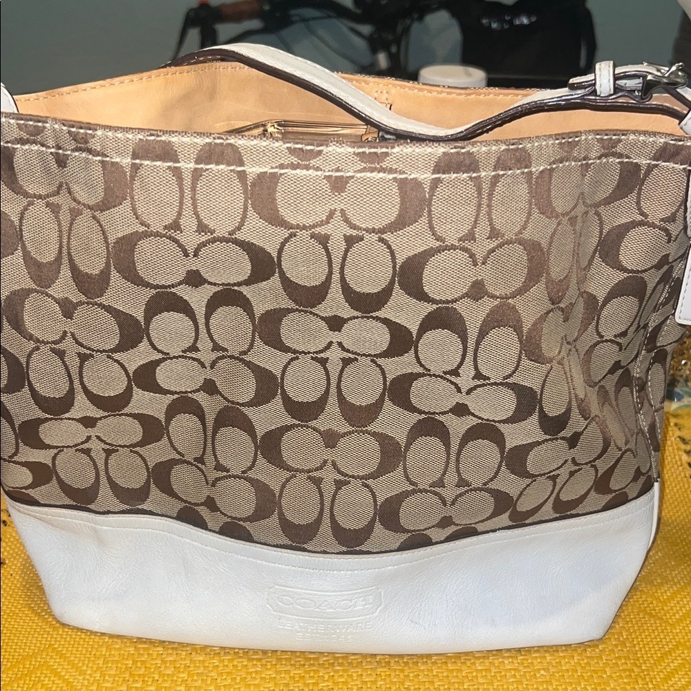 Coach Brown and White Signature Shoulder Bag - Picture 2 of 6